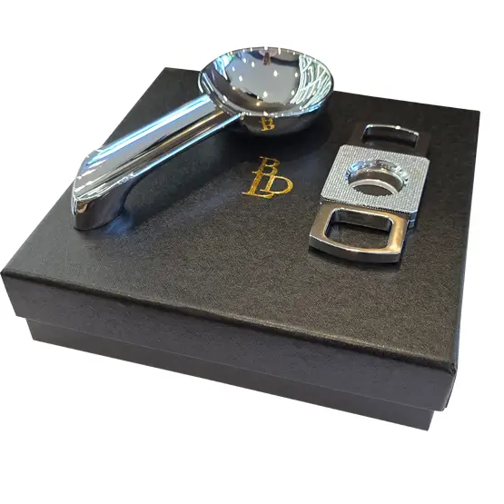 BLD Cigar Ashtray and Cigar Cutter Set – Polished Chrome - Image 2