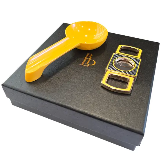 BLD Cigar Ashtray and Cigar Cutter Set – Yellow/Black - Image 2