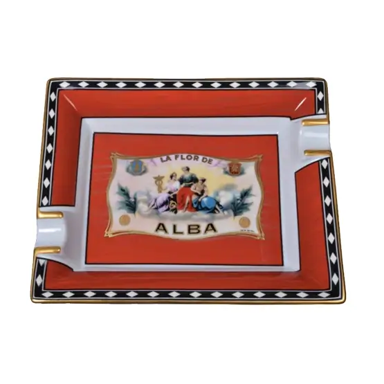 Elie Bleu Small Porcelain Flor De Alba Ashtray (2 Cigar) – Red